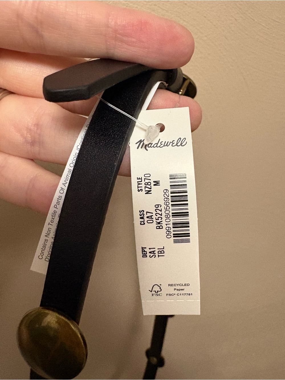 Madewell Dome-Studded Skinny Belt in Leather True Black Size Medium NWT New - Picture 7 of 8